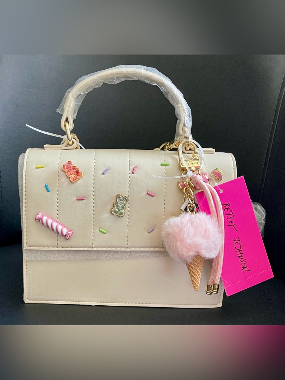 Betsey Johnson Candy Embellished Top-Handle/ Crossbody with Ice Cream Charm New